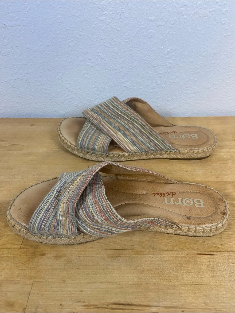 Born Boho Gypsy Crunchy Canvas Crossover Strap Espadrille Slide Sandals Size 10M